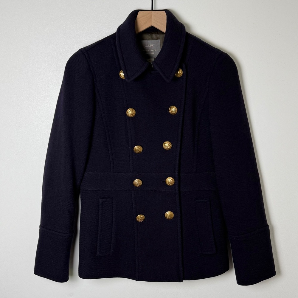 J.Crew Peacoat Women 4 Navy Blue Stadium Cloth Military Gold Button Preppy